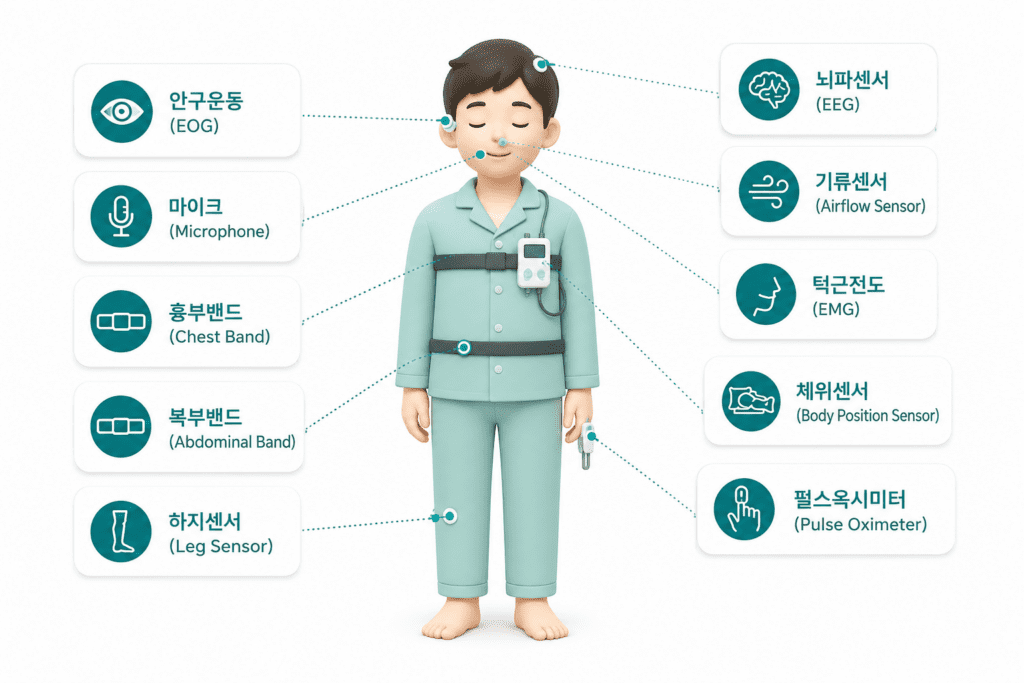 수면다원검사 측정 항목 인포그래픽