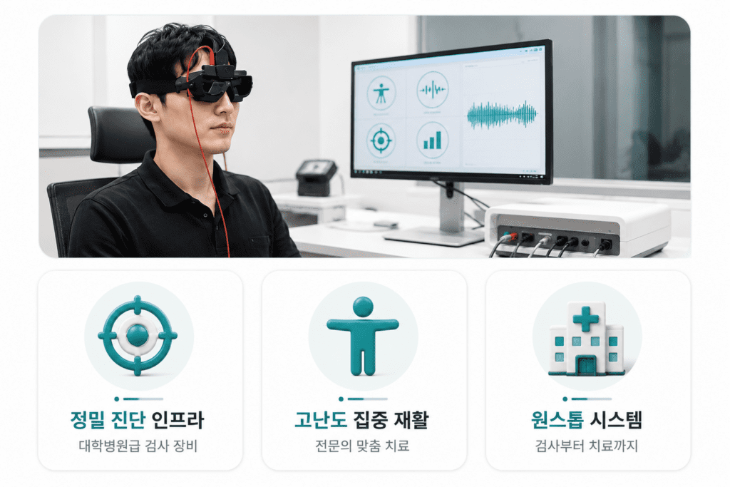 아산소리이비인후과에서 정밀 청력검사 받는 모습