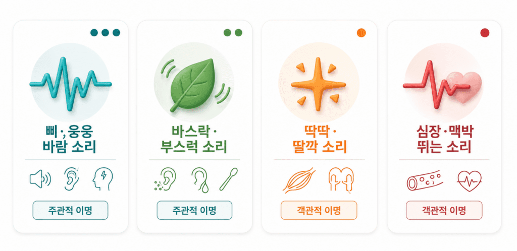이명 소리 증상 - 웅웅, 바스락, 심장소리, 바람소리 