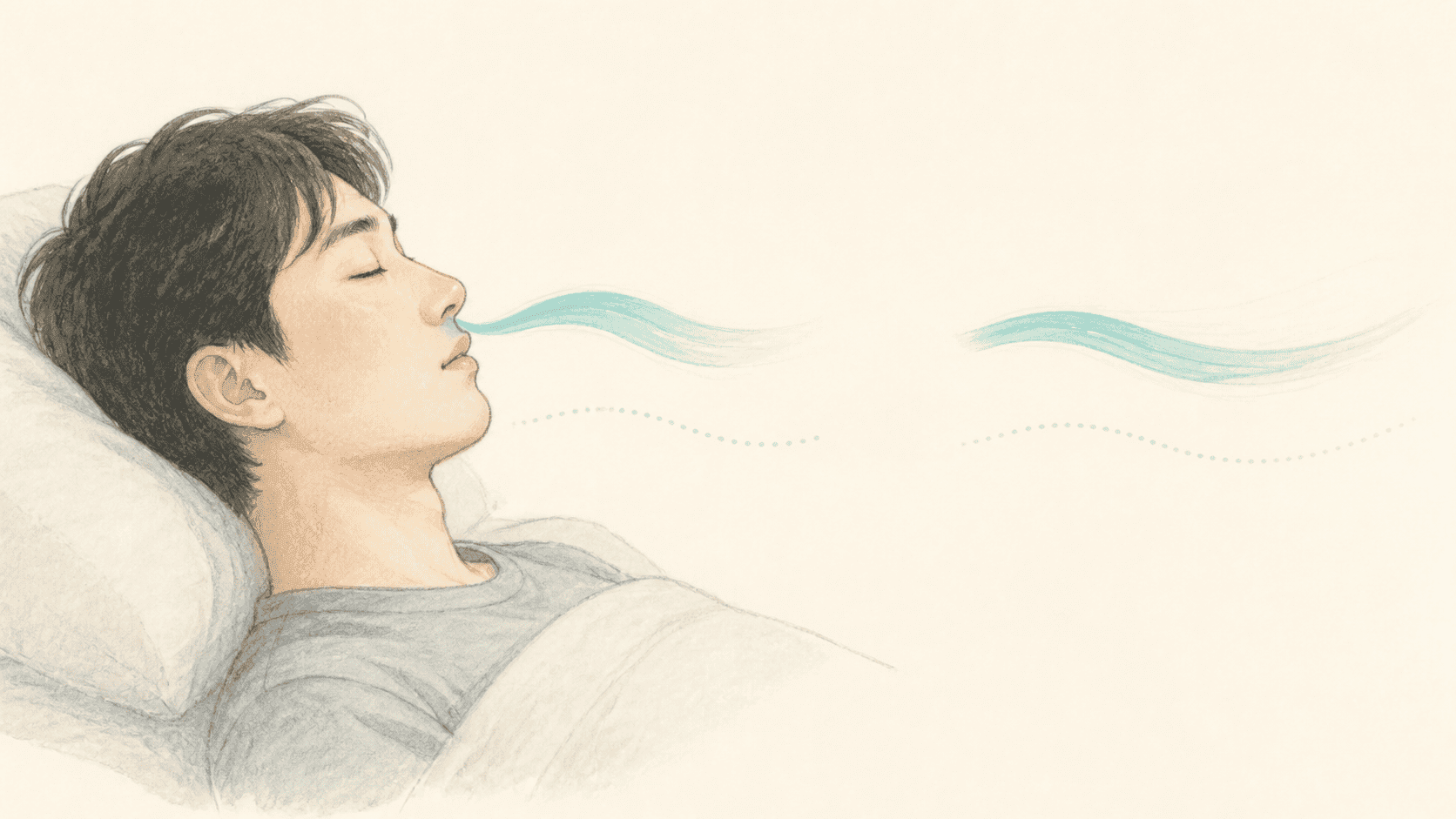잠든 사람의 숨결 리본에 완전히 끊긴 구간이 있는 무호흡 그림