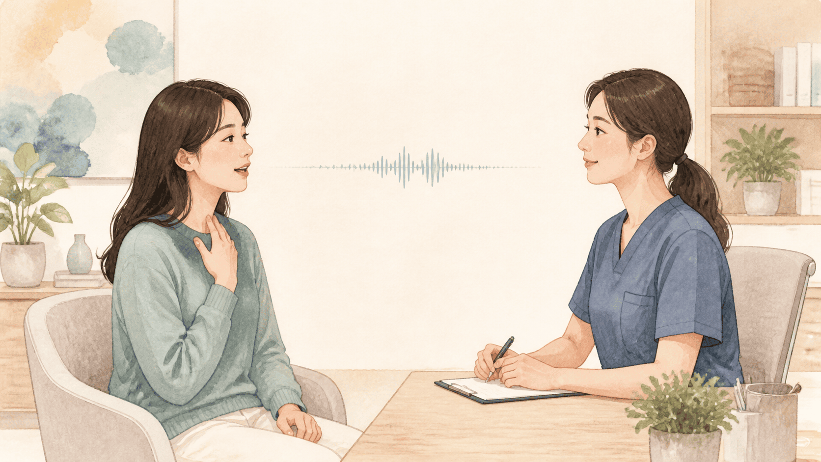힘과 지지가 부족하게 들리는 목소리를 평가자가 듣는 그림