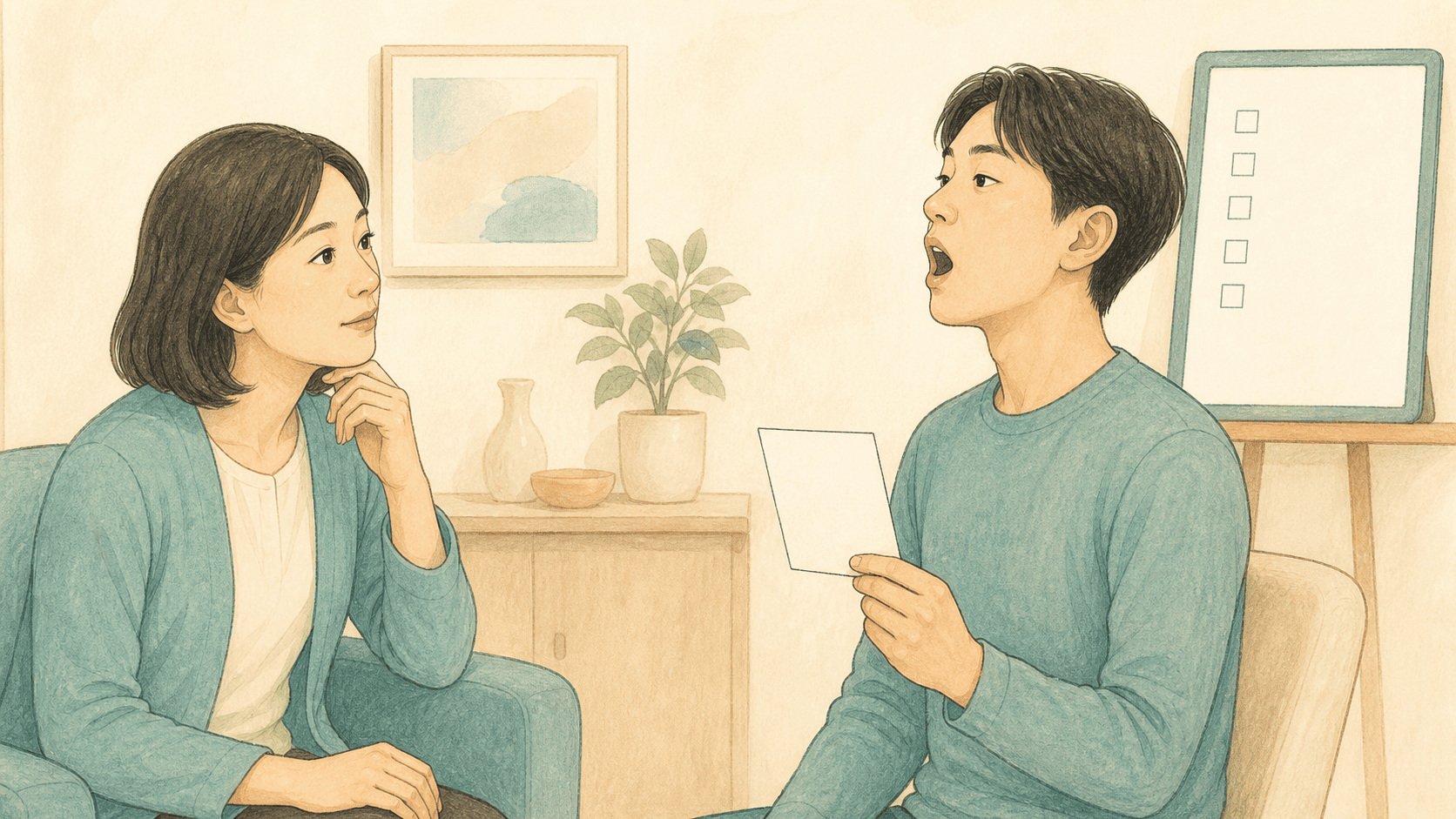발성자의 목소리를 듣고 특성을 기록하는 평가자