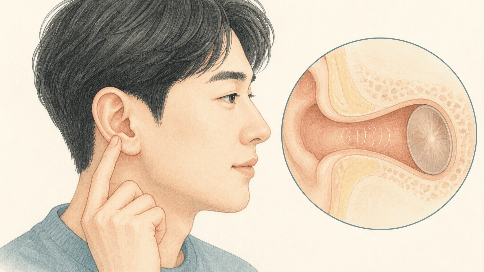 외이도 안쪽의 가려움 위치를 보여 주는 일러스트