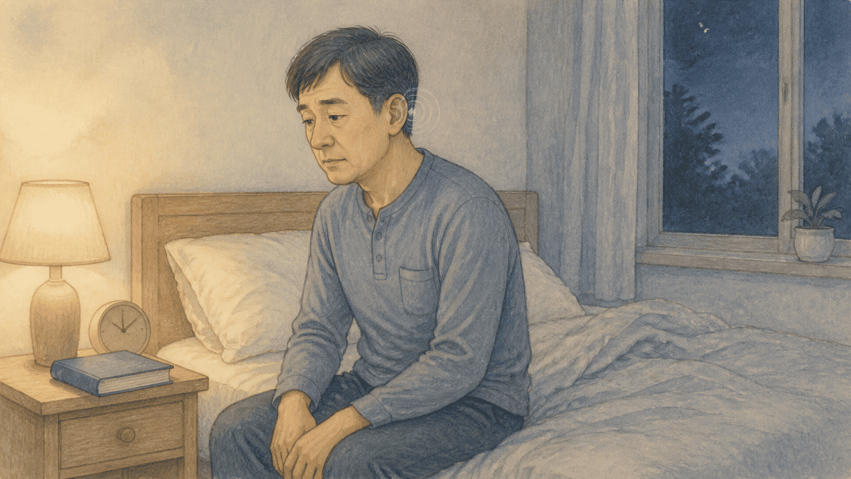 이명으로 잠과 집중이 어려운 성인 그림