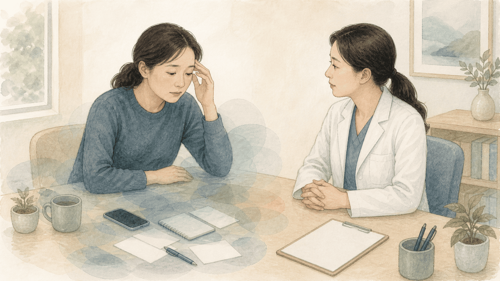 집중과 기억이 흐려진 느낌을 상담하는 사람
