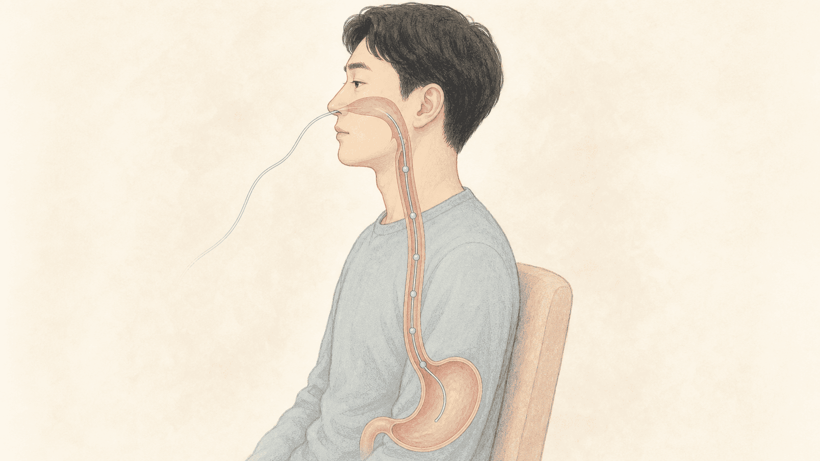 코로 넣은 카테터로 식도 압력을 기록하는 검사