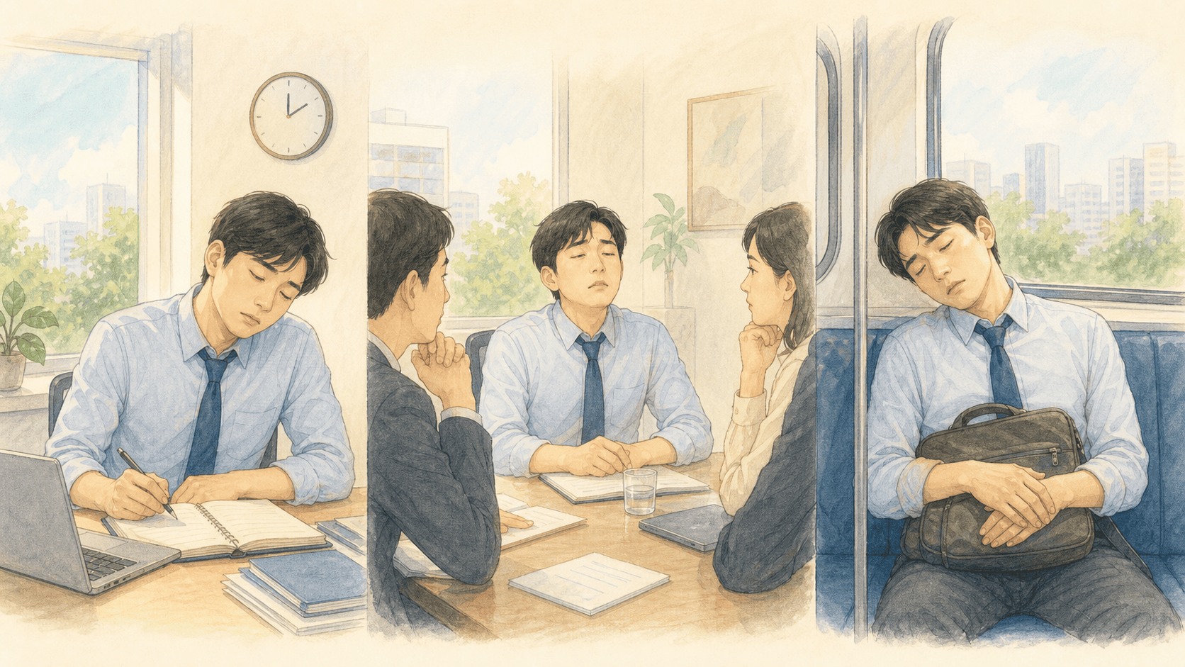 일과 회의 중 참기 어려운 낮 졸림