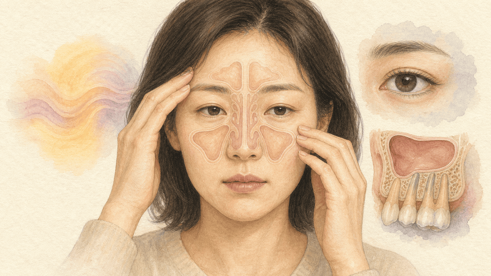 부비동과 머리 치아 눈 원인의 안면 압박감 그림
