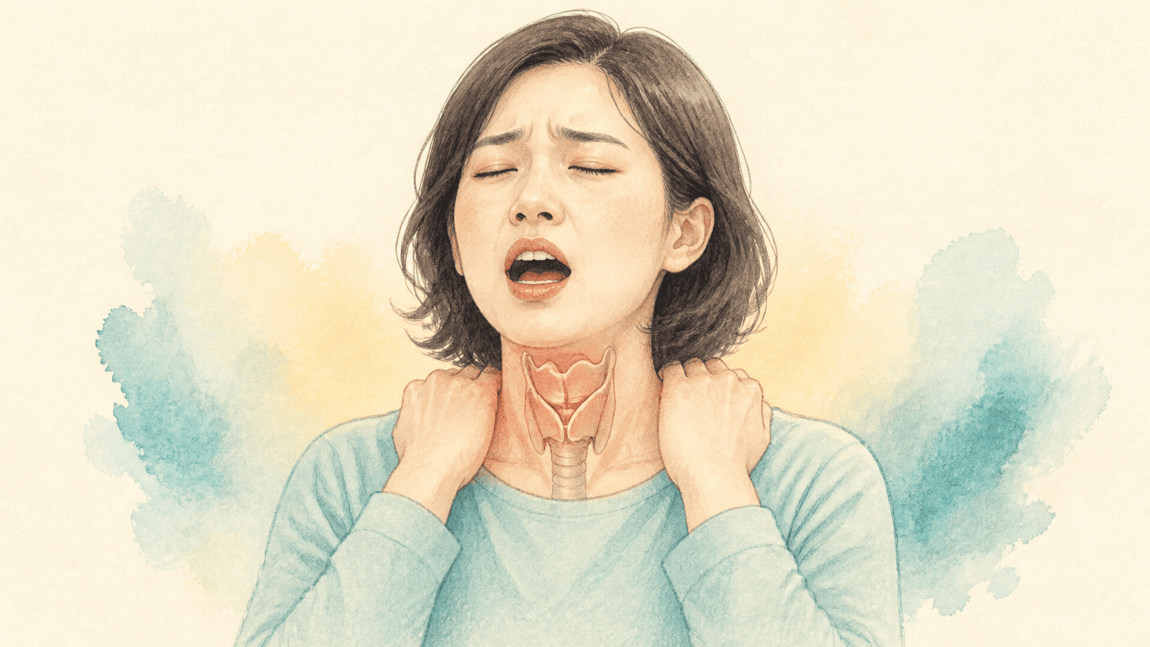 목과 어깨에 힘을 준 채 말하는 사람의 상반신 그림