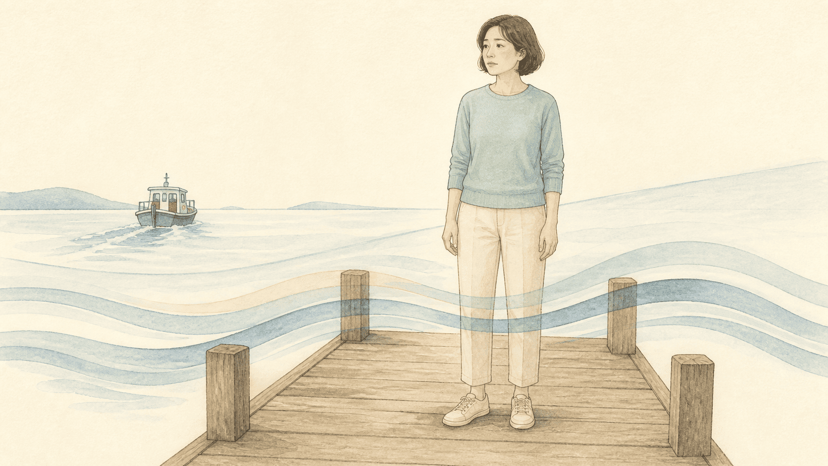 배에서 내린 뒤 정지한 바닥이 흔들리는 듯 느끼는 사람의 개념 그림