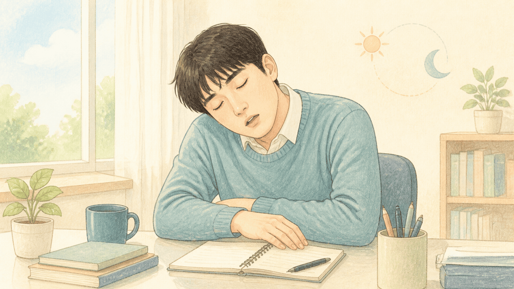 낮에 갑자기 졸음이 쏟아지는 기면증 환자의 모습
