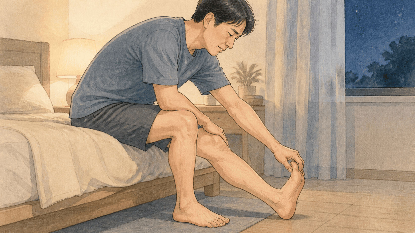 종아리 통증에 다리를 스트레칭하는 야간 근육경련