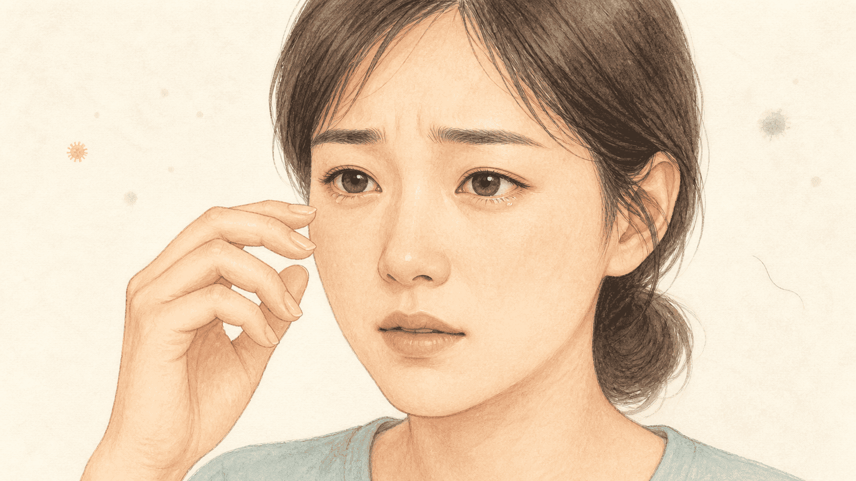 눈물과 가벼운 충혈을 동반한 눈 가려움 그림