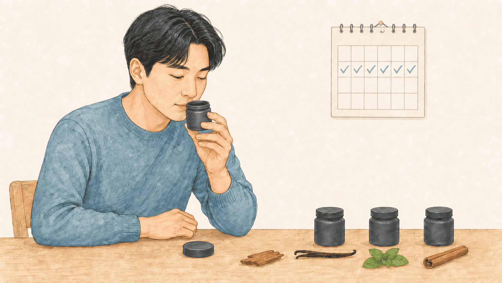네 가지 향을 차례로 맡는 후각훈련