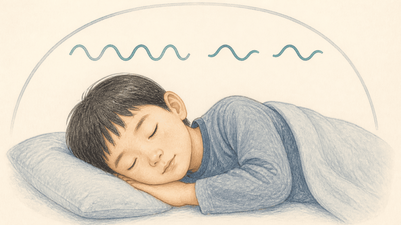 코골이와 호흡 약화를 함께 담은 소아 수면호흡장애 그림