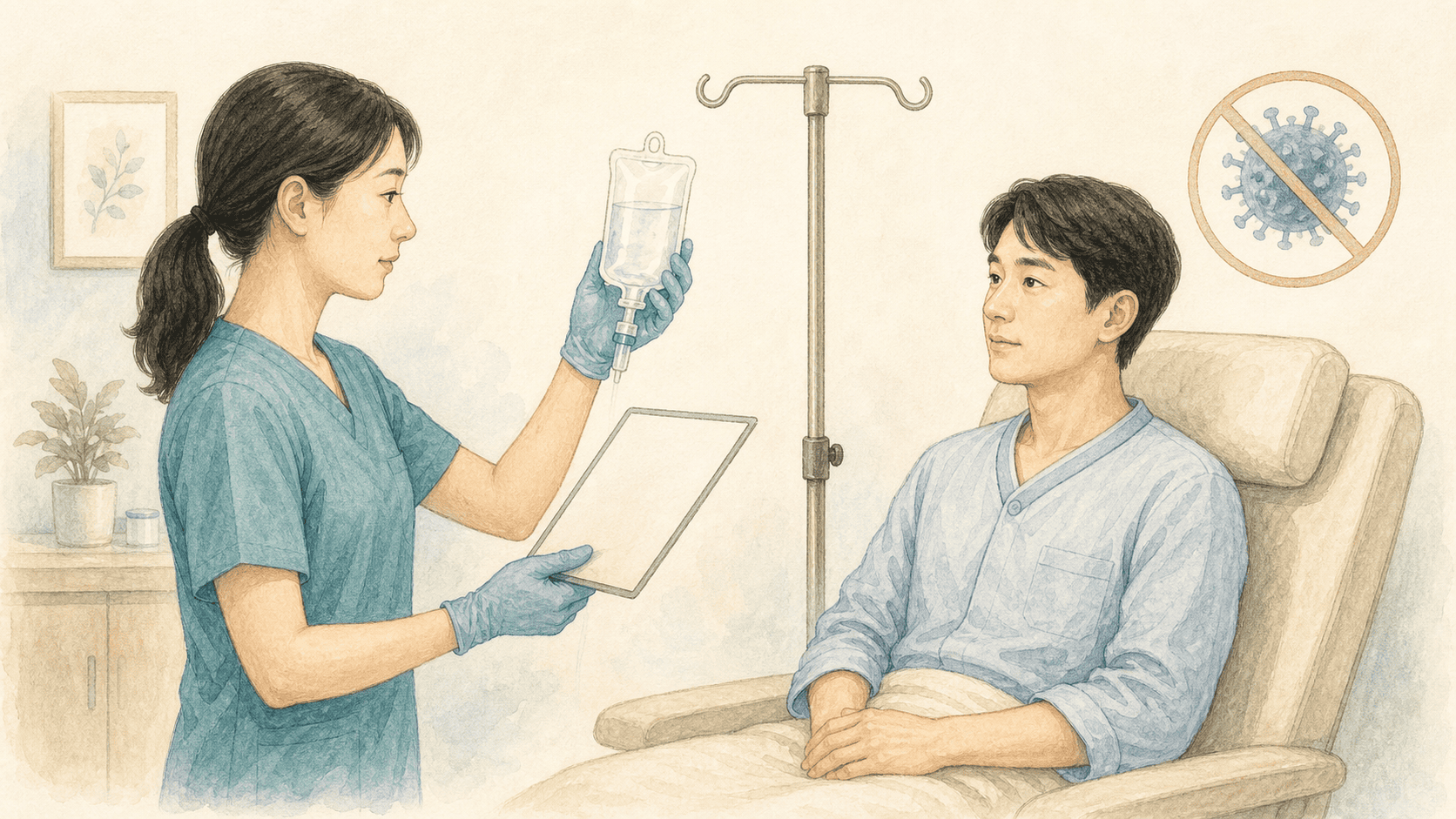 페라미비르 정맥 투여 전 처방을 확인하는 의료진