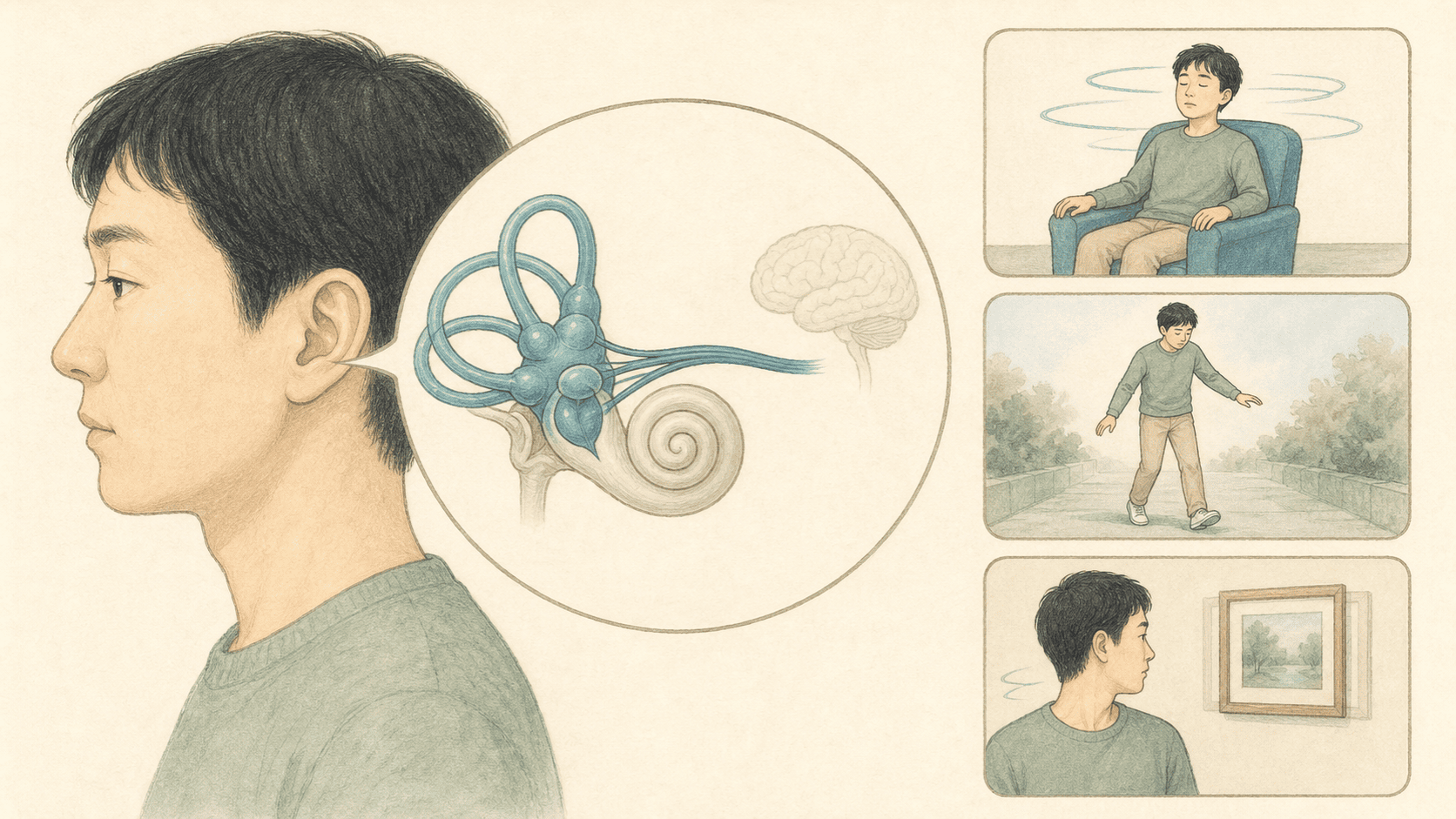 속귀 전정기관과 전정신경을 보여 주는 그림