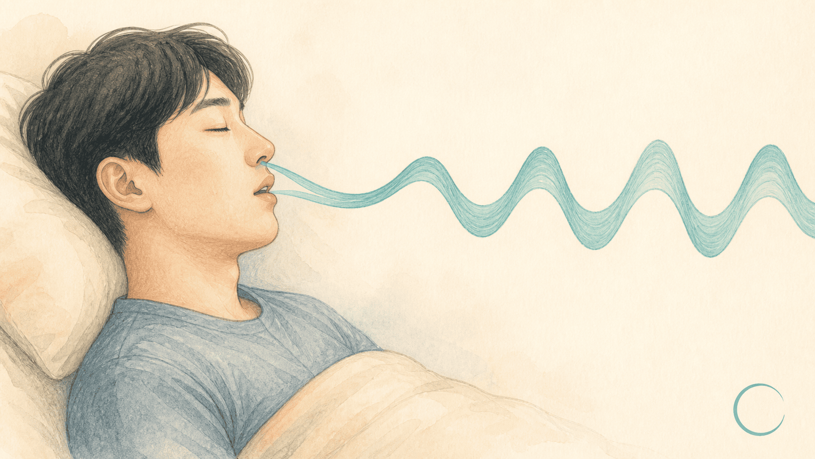 숨결이 끊기지 않고 이어지는 단순 코골이 상태를 담은 그림