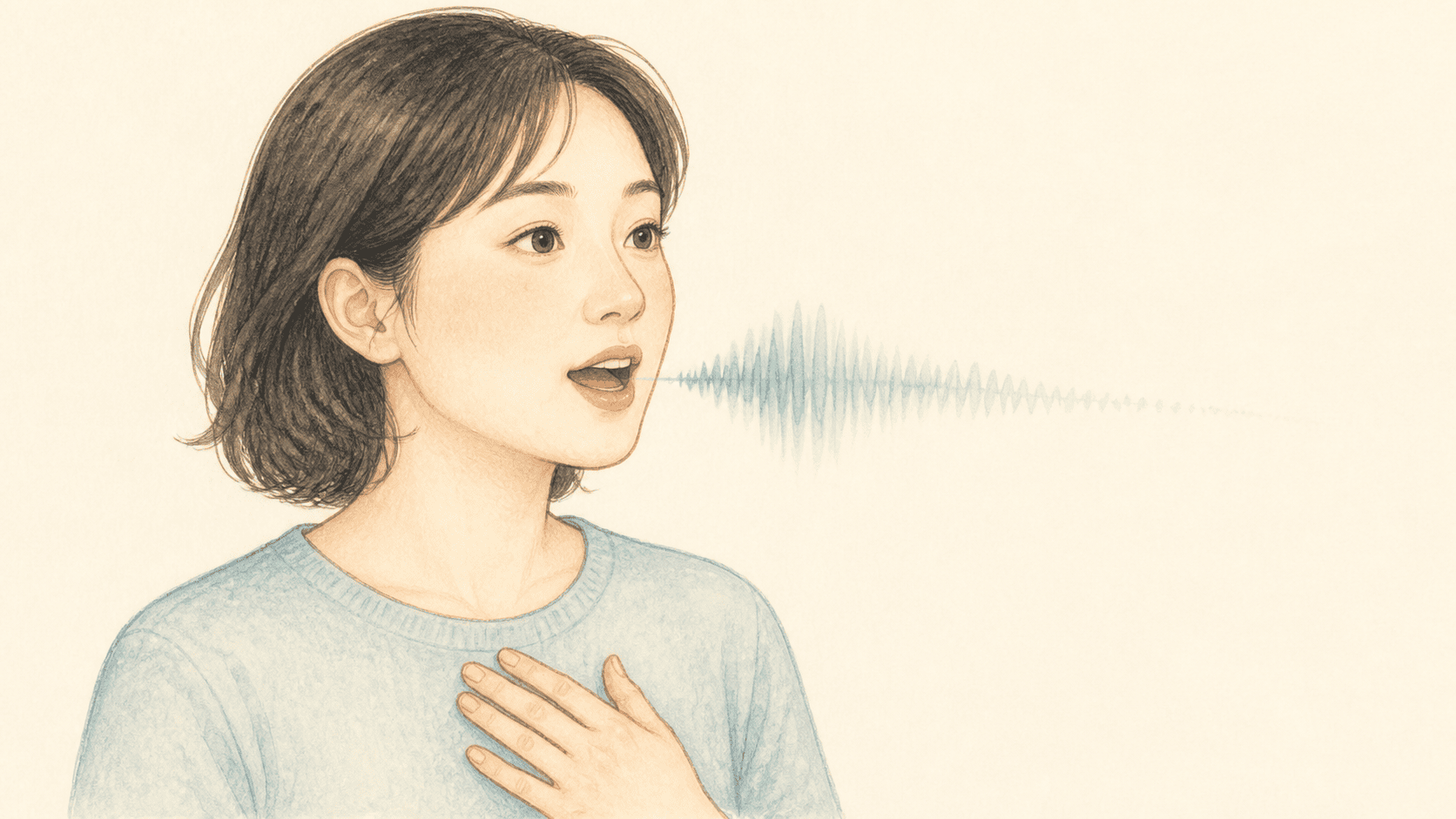 말하다가 목소리가 점점 옅어져 사라지는 모습을 담은 심인성 음성장애 그림