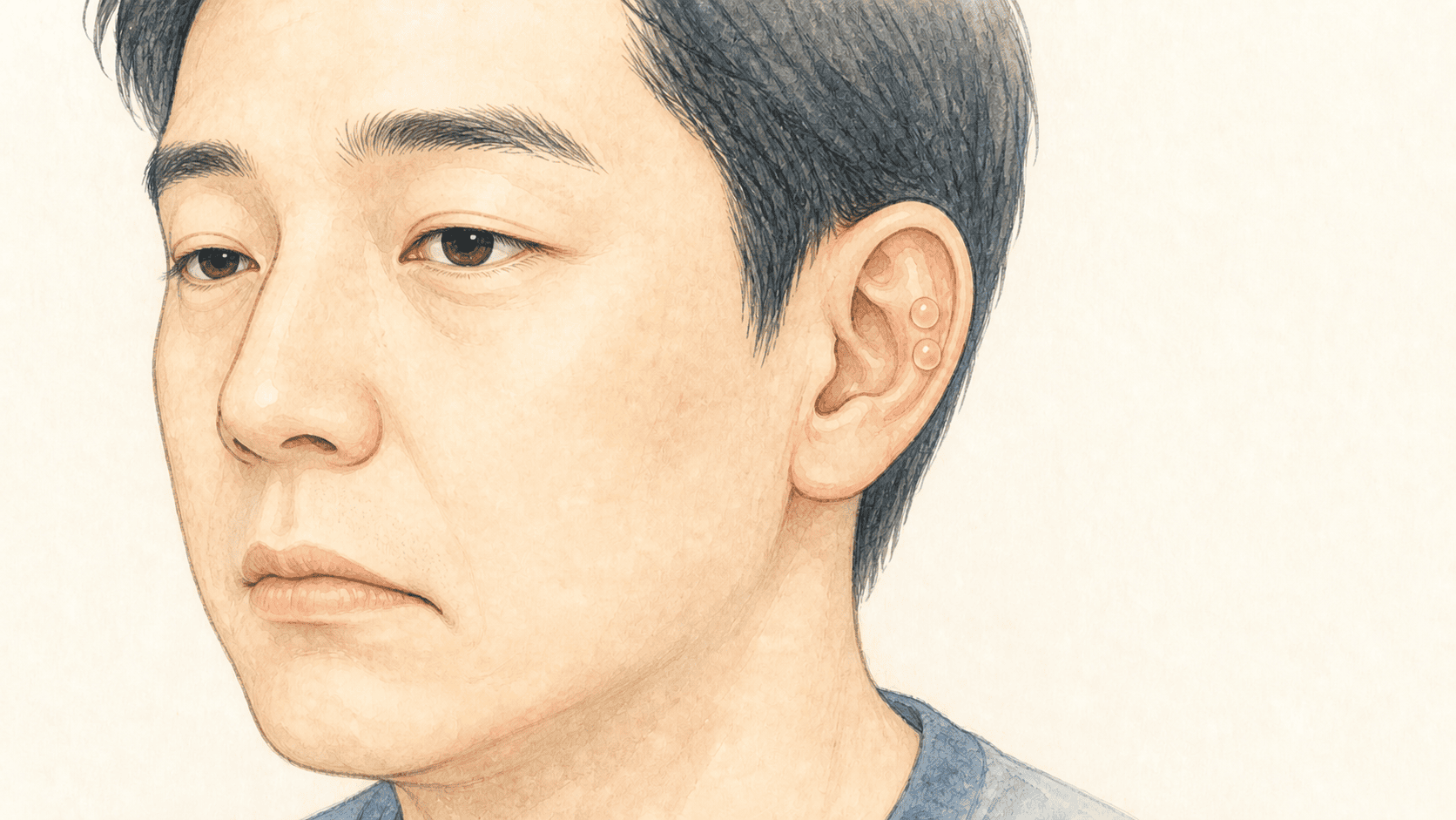 한쪽 귀의 작은 수포와 같은 쪽 안면마비를 표현한 개념도
