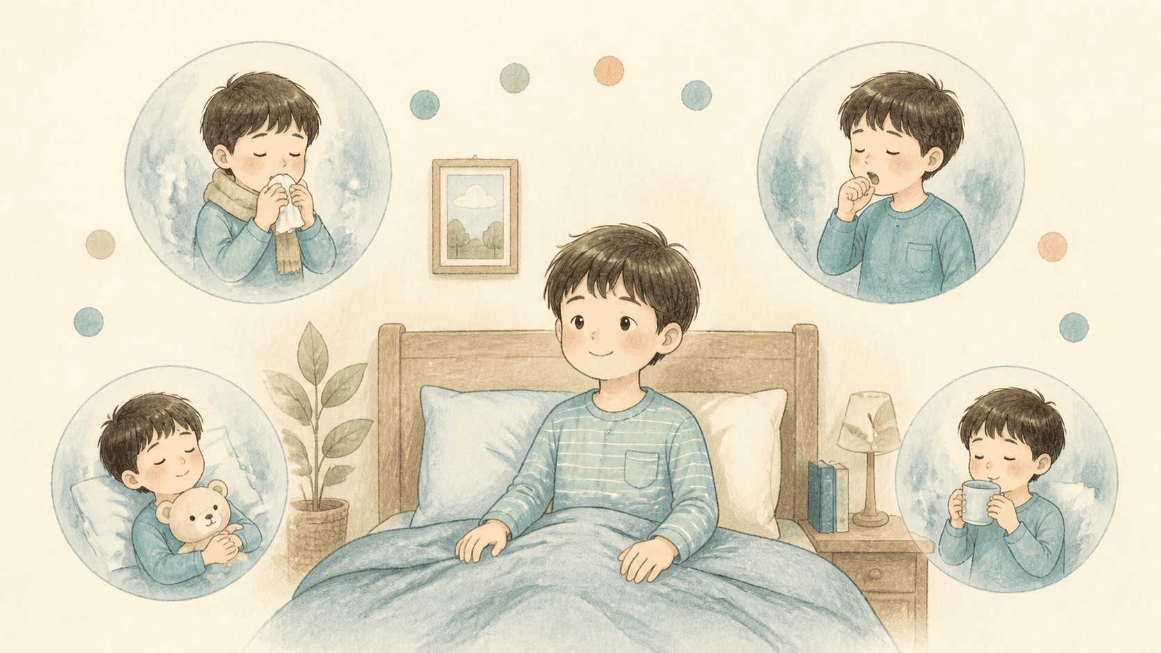 간격을 두고 되풀이되는 편도염 삽화를 보여 주는 그림