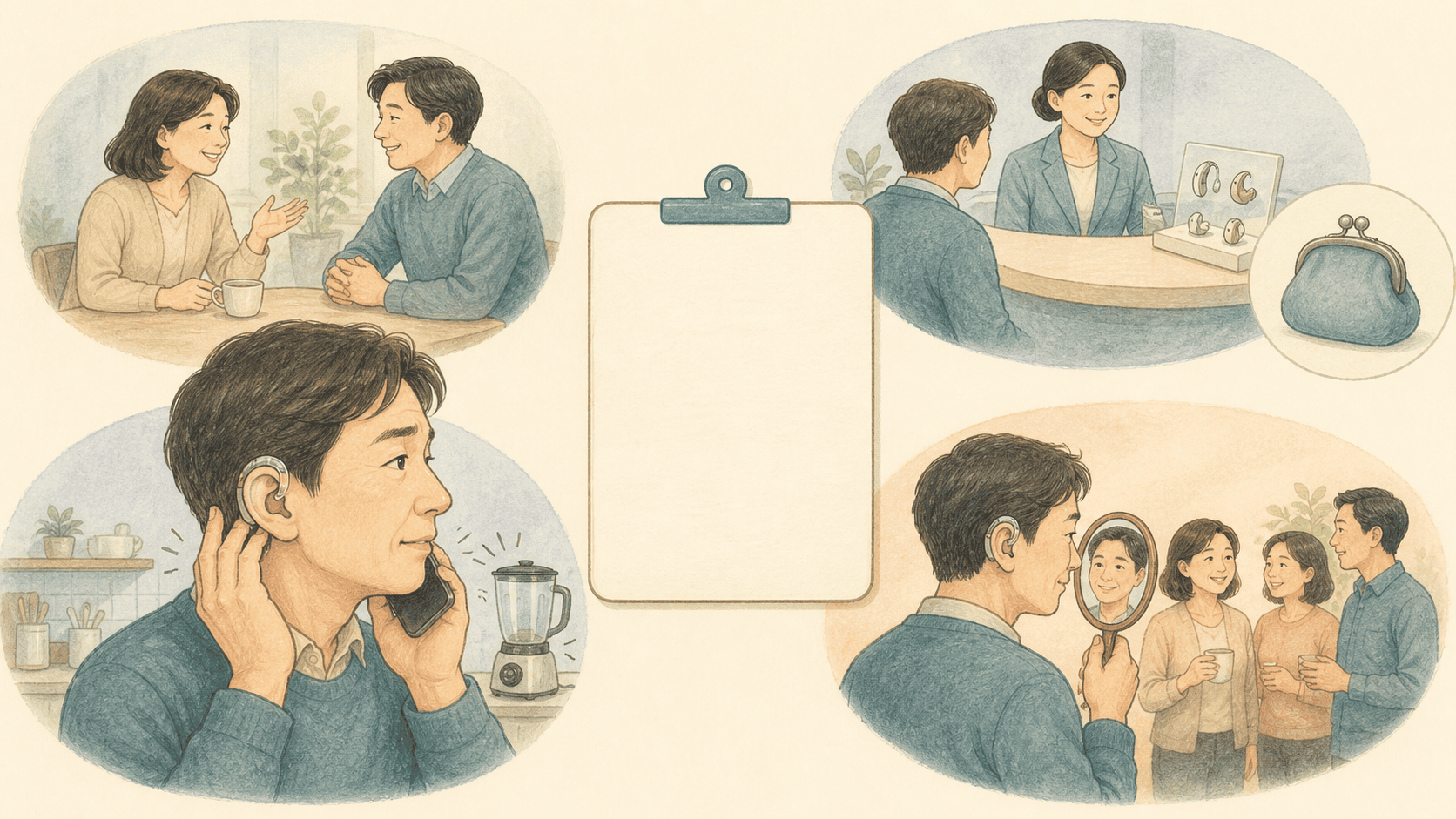 보청기를 착용한 성인과 SADL의 네 만족 영역을 보여 주는 그림