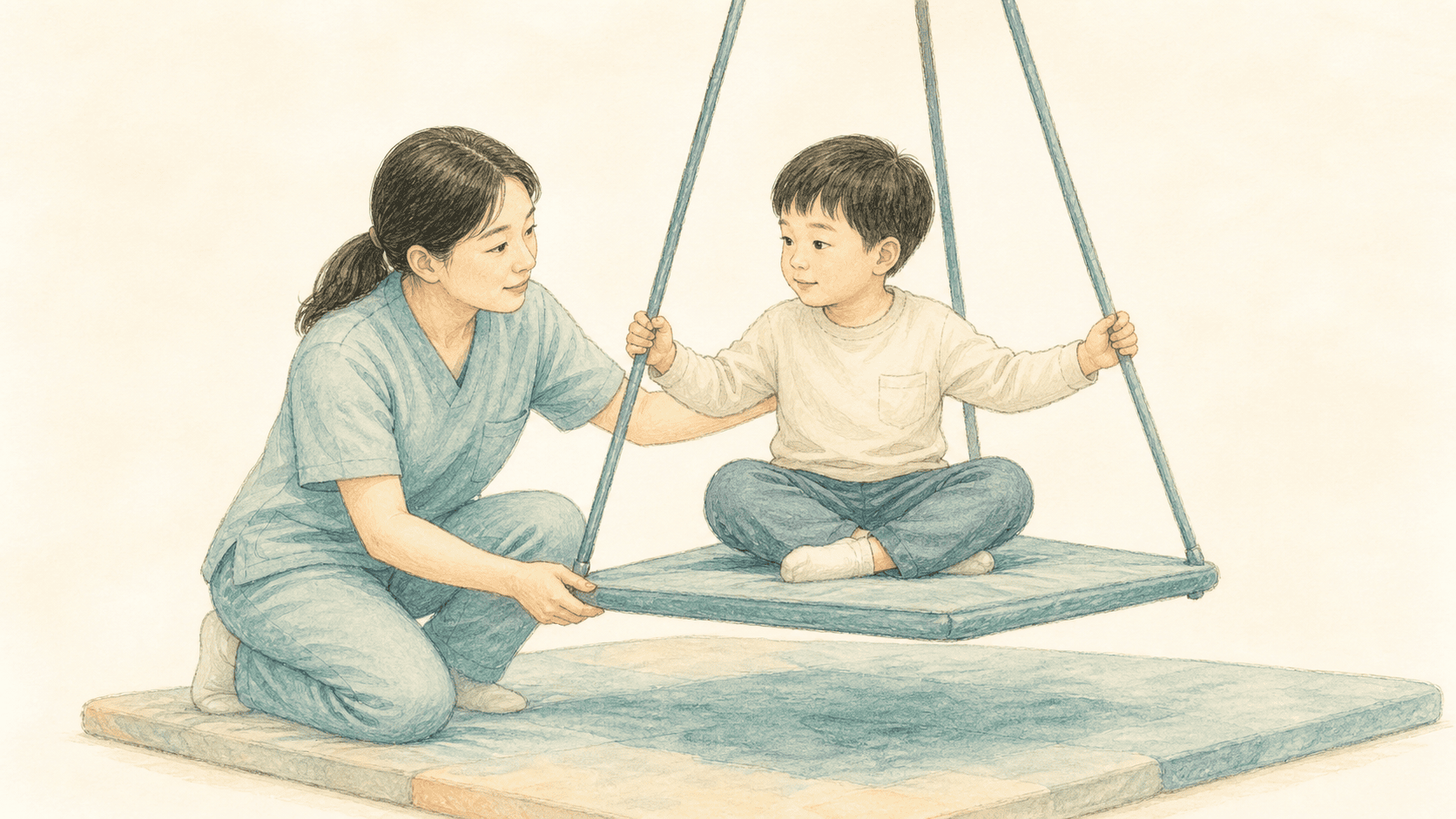 놀이 활동으로 감각 반응을 살피는 치료 장면