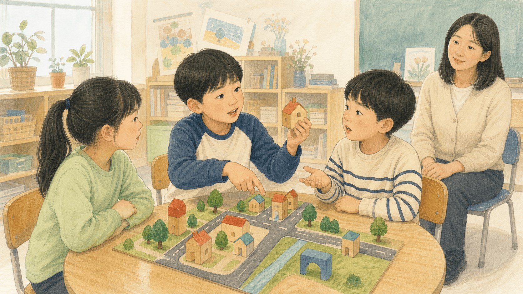 또래 활동에서 대화 차례와 설명을 관찰하는 장면