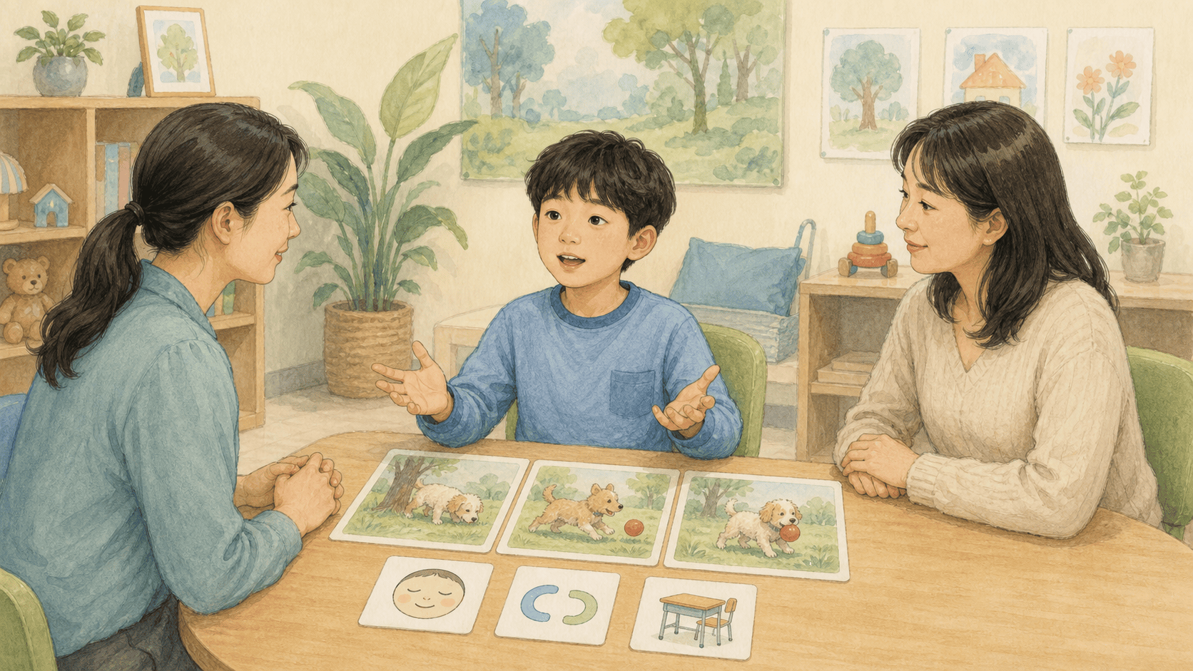 그림 이야기를 하며 말의 흐름과 생활 영향을 살피는 아동 평가