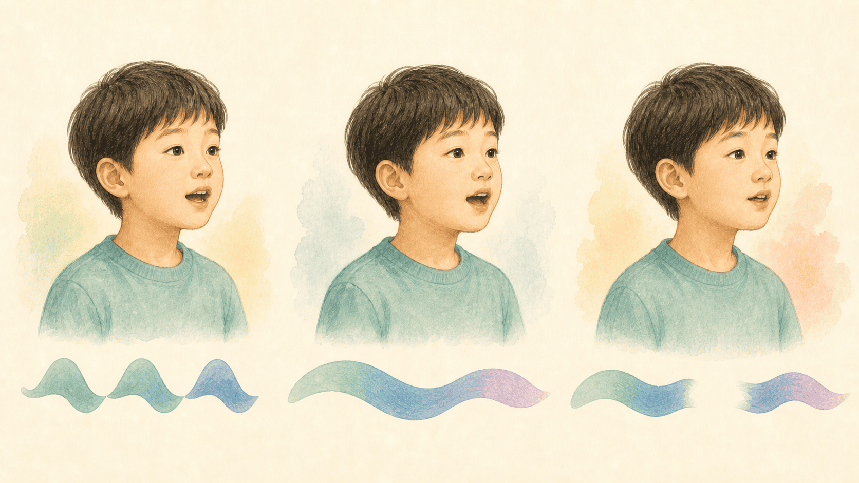 말더듬의 반복, 소리 늘임과 막힘을 나타낸 그림