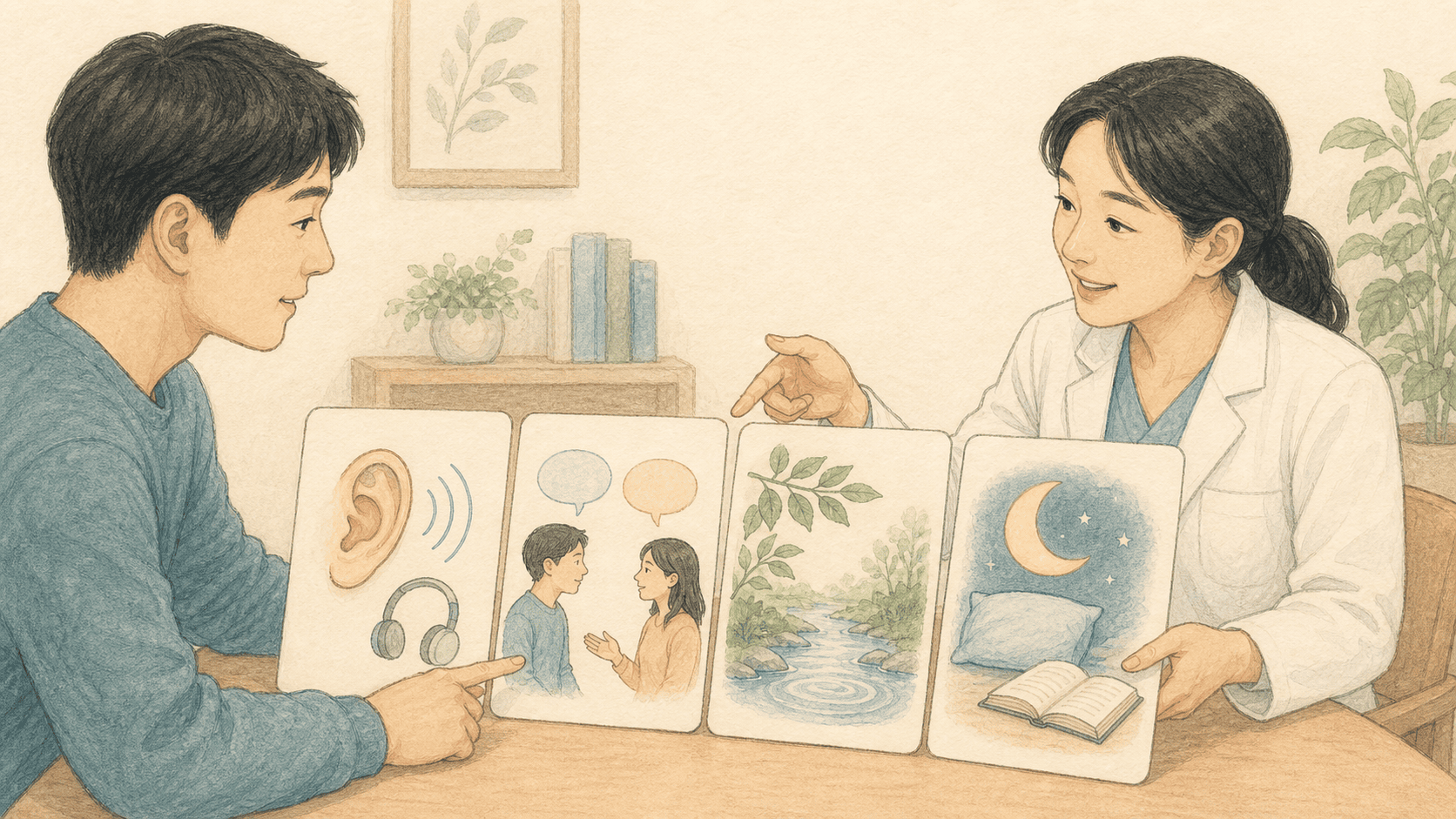 상담과 소리 활용을 함께 살피는 이명 재활치료 그림