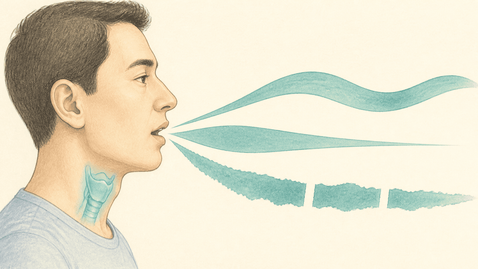 한 사람의 입에서 굵기와 높이, 모양이 다른 소리선이 나오는 음성변화