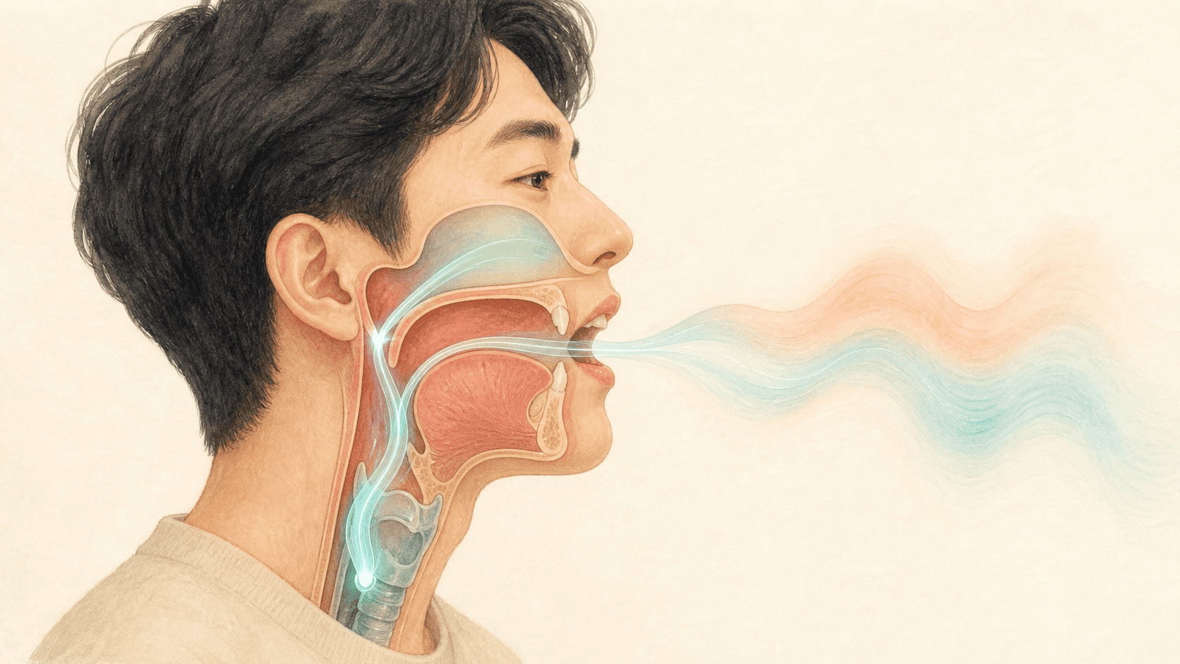 성대에서 난 소리가 목과 입을 지나고 코안에도 닿는 공명 원리