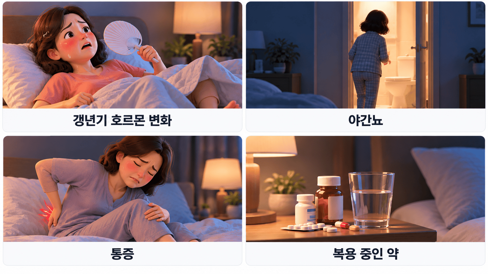 갱년기, 야간뇨, 통증으로 잠에서 깨는 여성