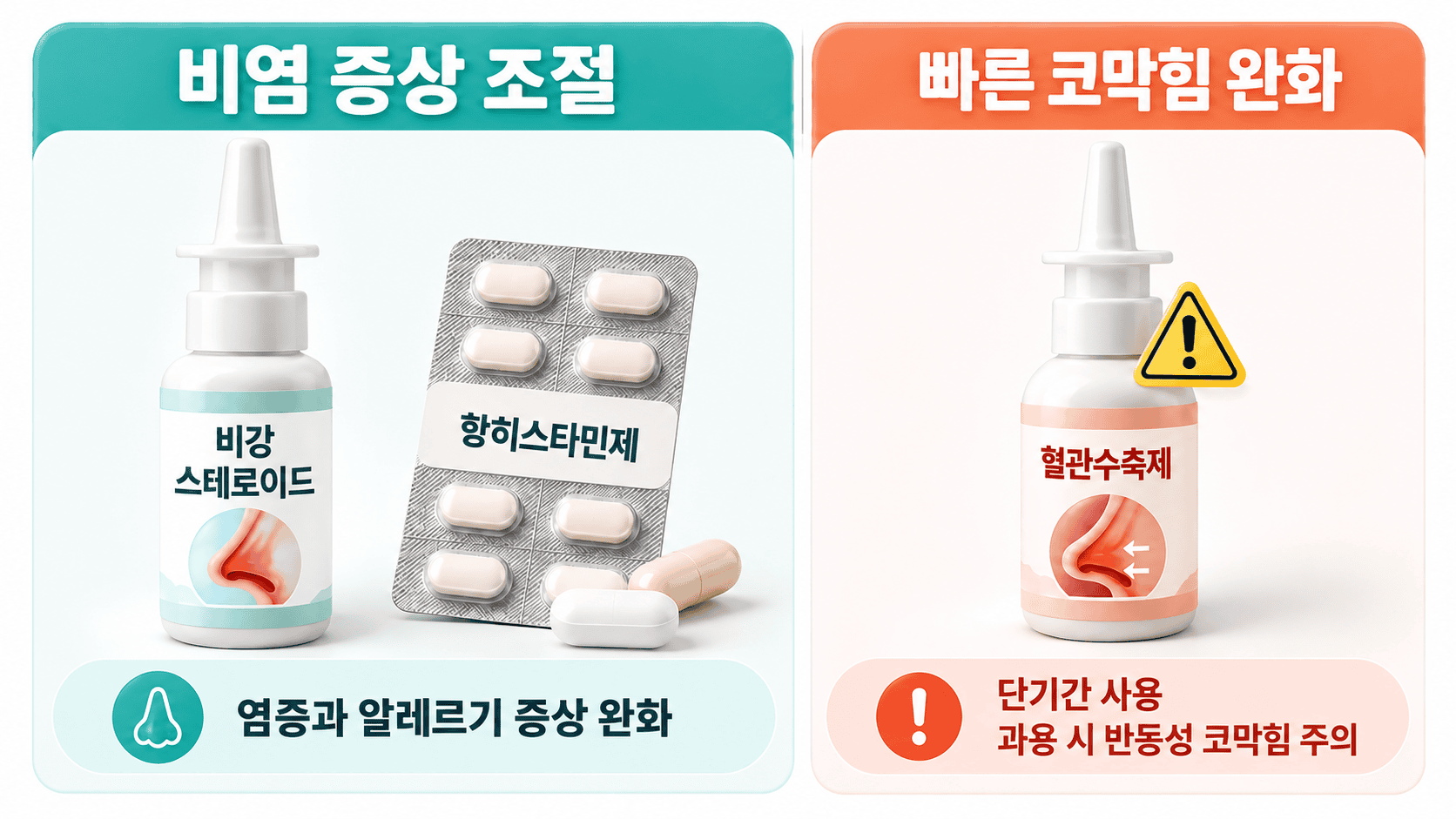 비강 스테로이드, 항히스타민제와 혈관수축제 비교